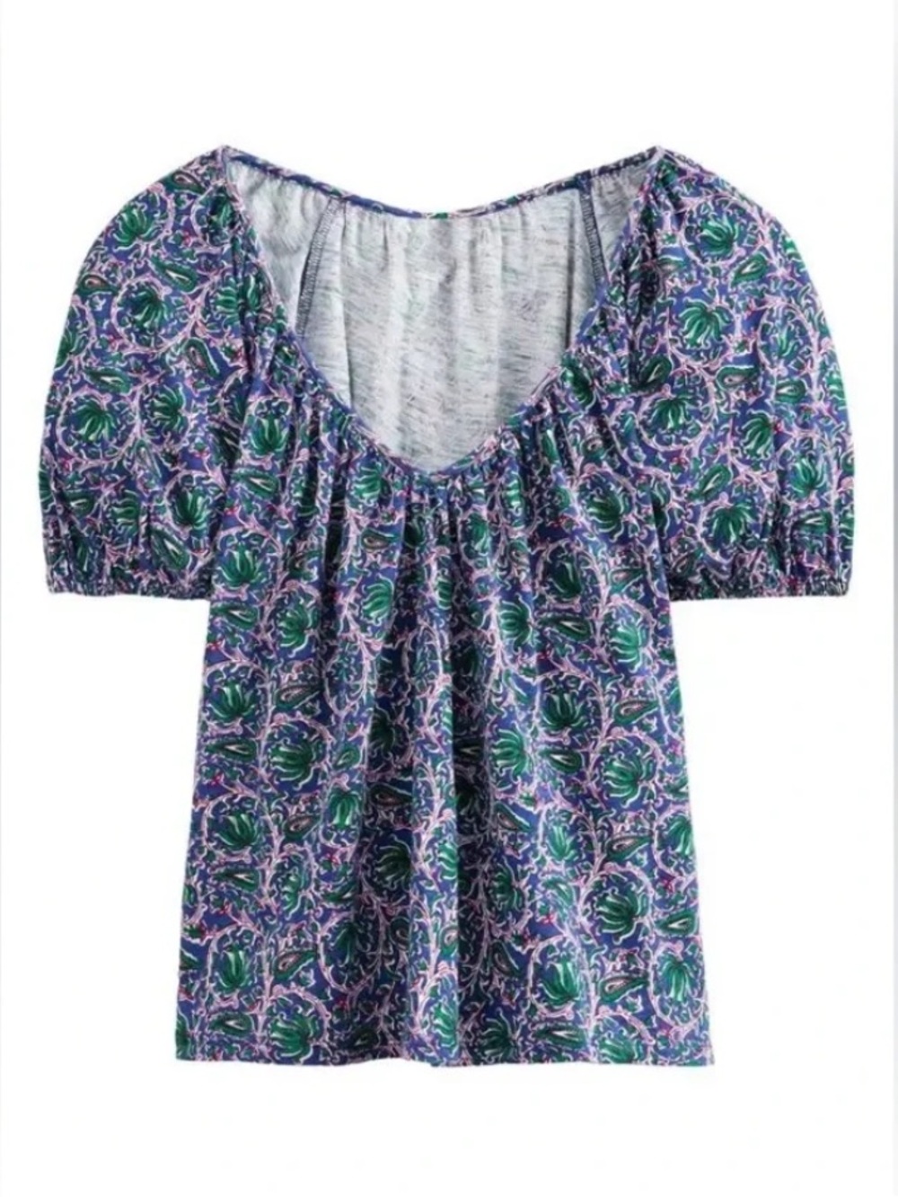 Boden NWOT Blue and Green Patterned V-Neck Wave Botanic Blouse Size 8
